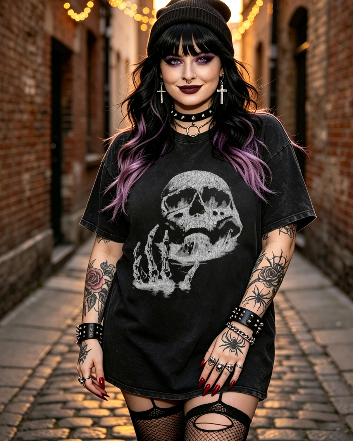 Vintage Skeleton Goth Rock Edgy Punk Washed T-Shirt