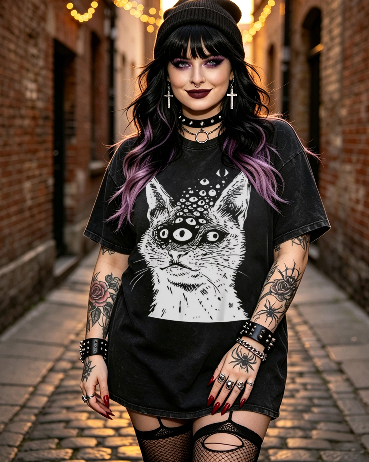 Weirdcore Cat Dark Goth Washed T-Shirt