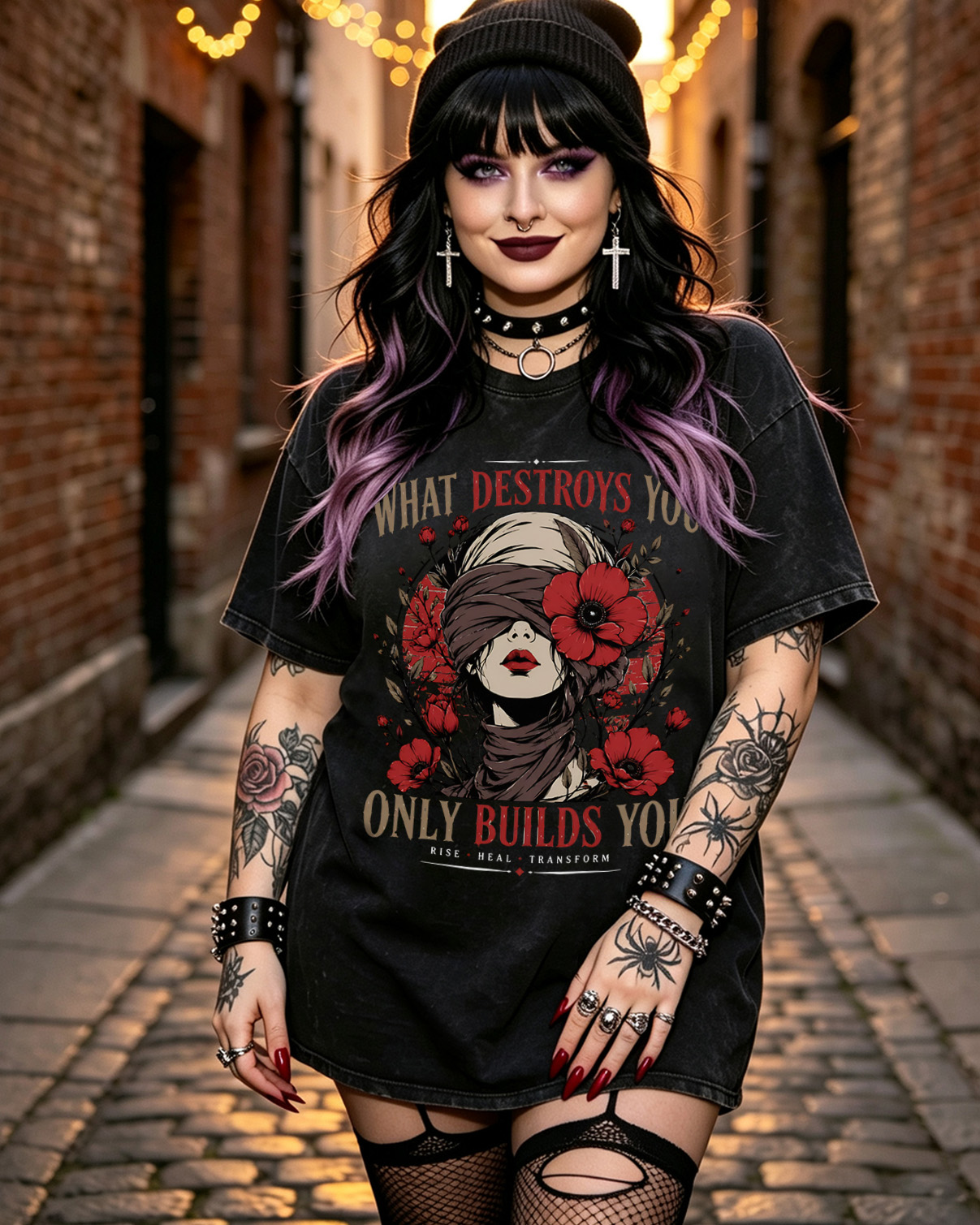 What Destroys You Only Built You - Dark Feminine Washed T-Shirt