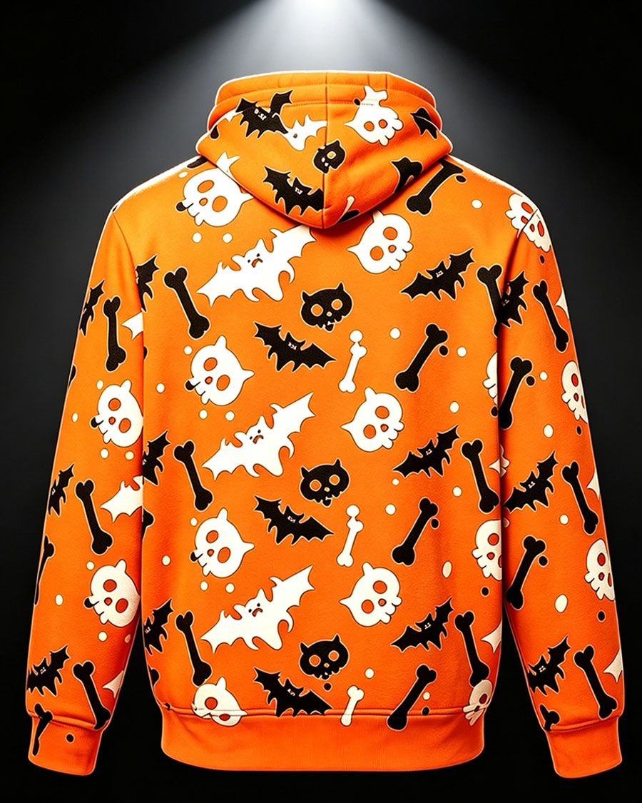 Orange Skull Bat Graphic Hoodie