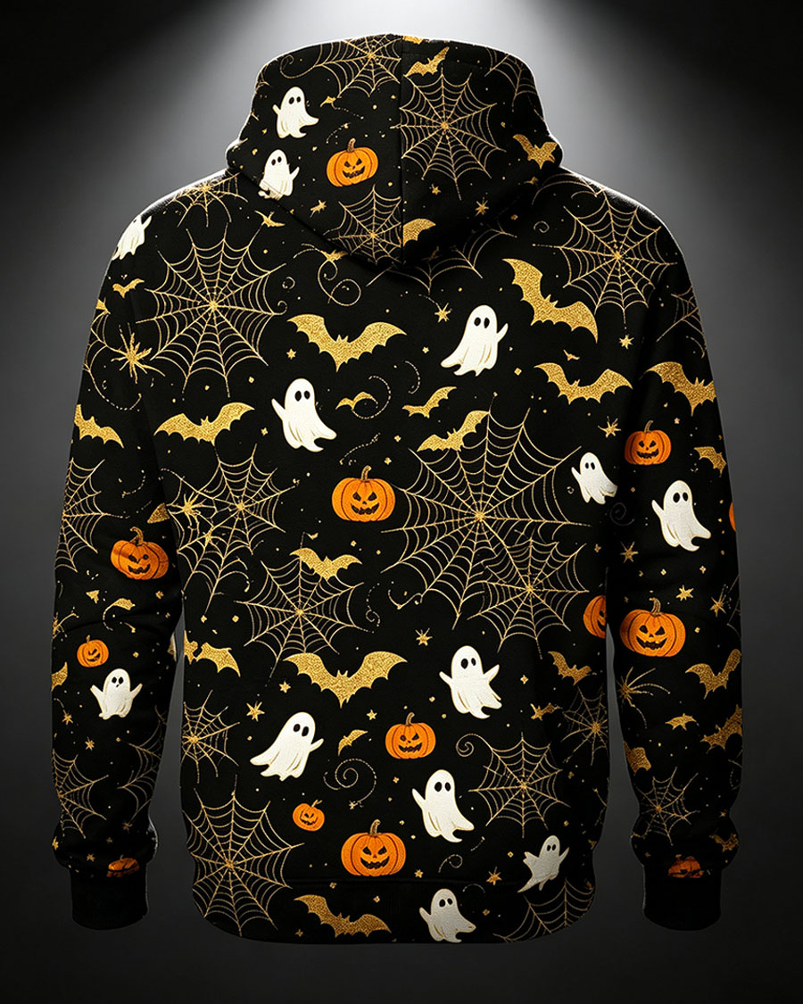 Spooky Black Gold Bat Ghost Graphic Hoodie