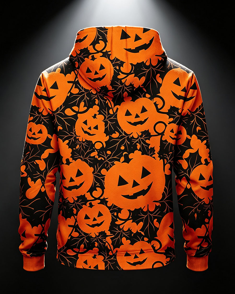 Spooky Jack-o'-lantern Graphic Pullover Hoodie
