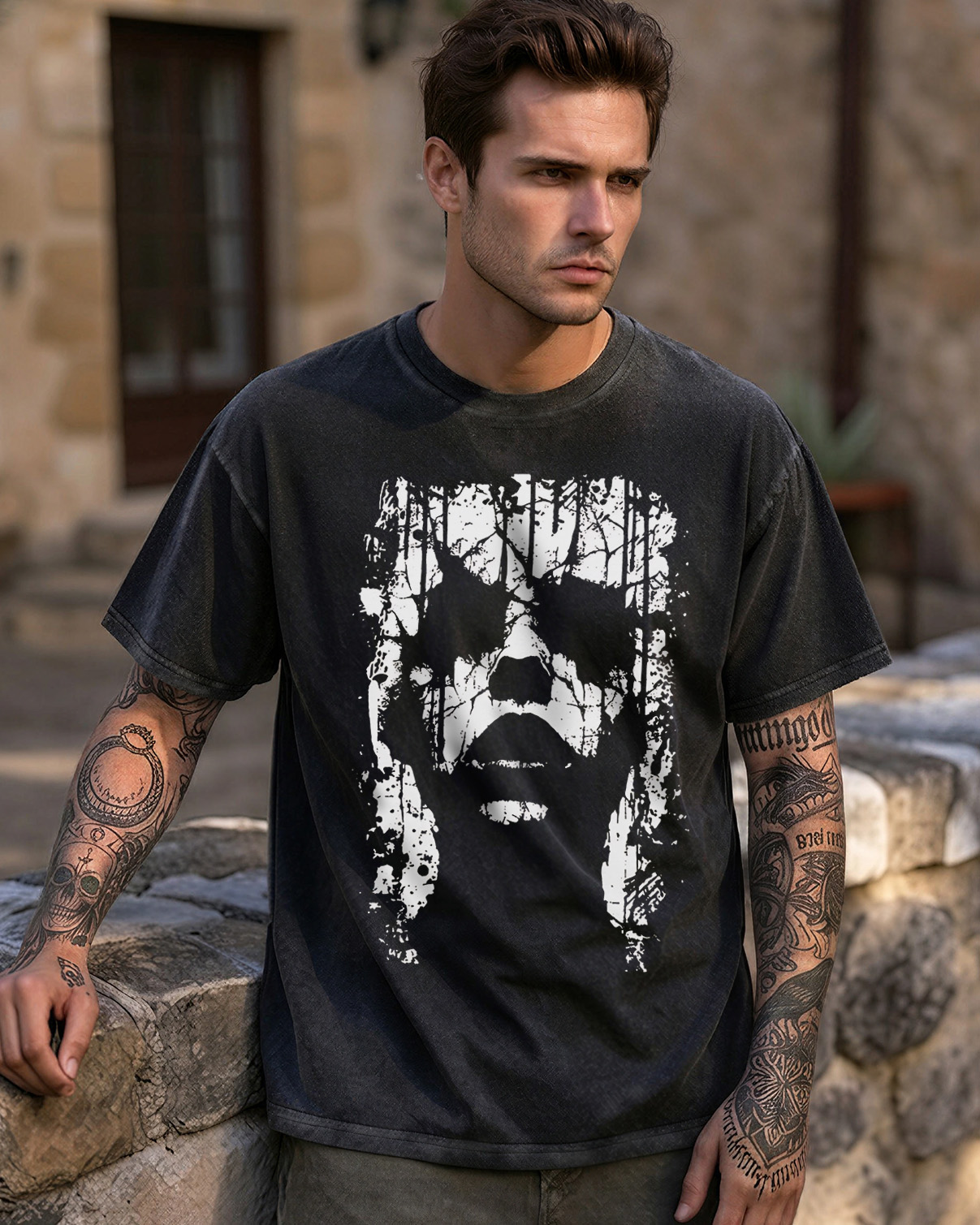 Dark Occult Washed T-Shirt - Creepy Face