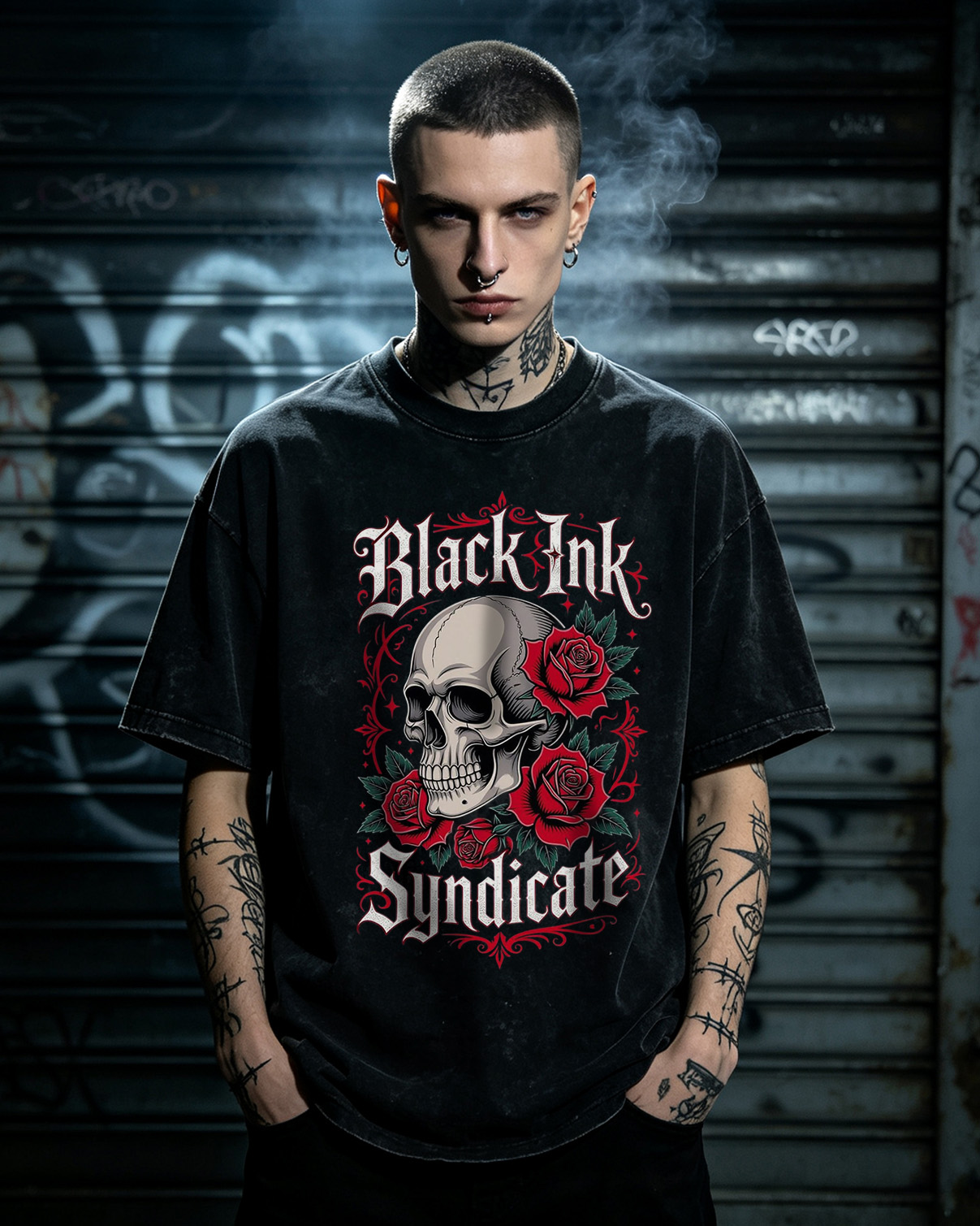 Dark Romance Reaper Skull Rose Washed T-Shirt