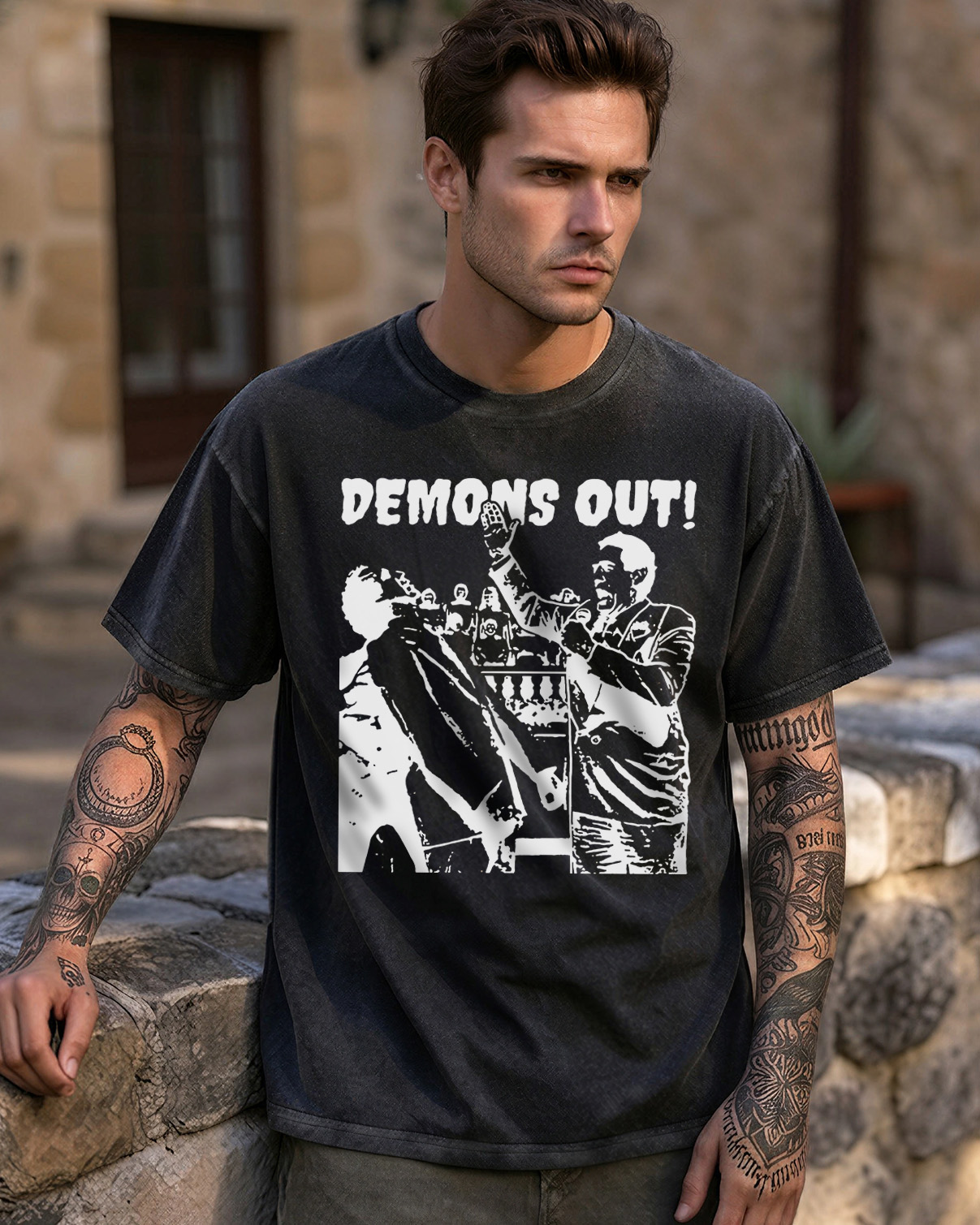 Demons Out Washed T-Shirt Weird Paranormal Occult