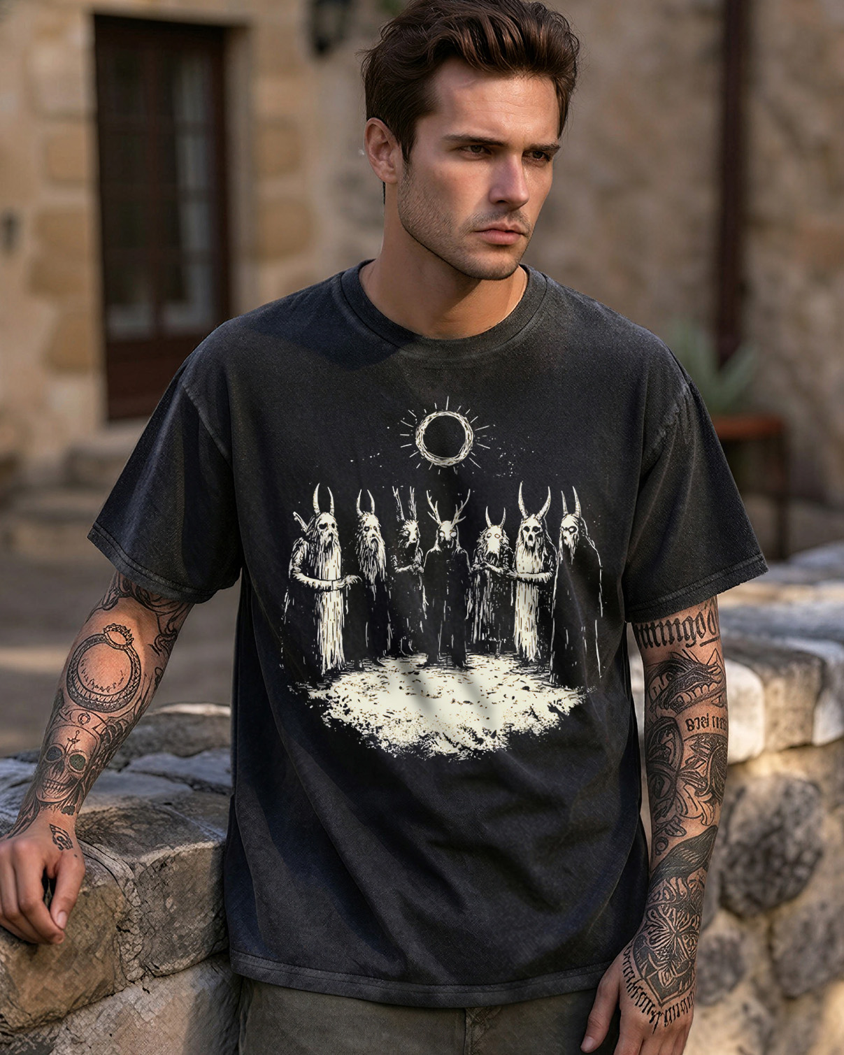 Folk Horror Washed T-Shirt Retro Goth Weirdcore