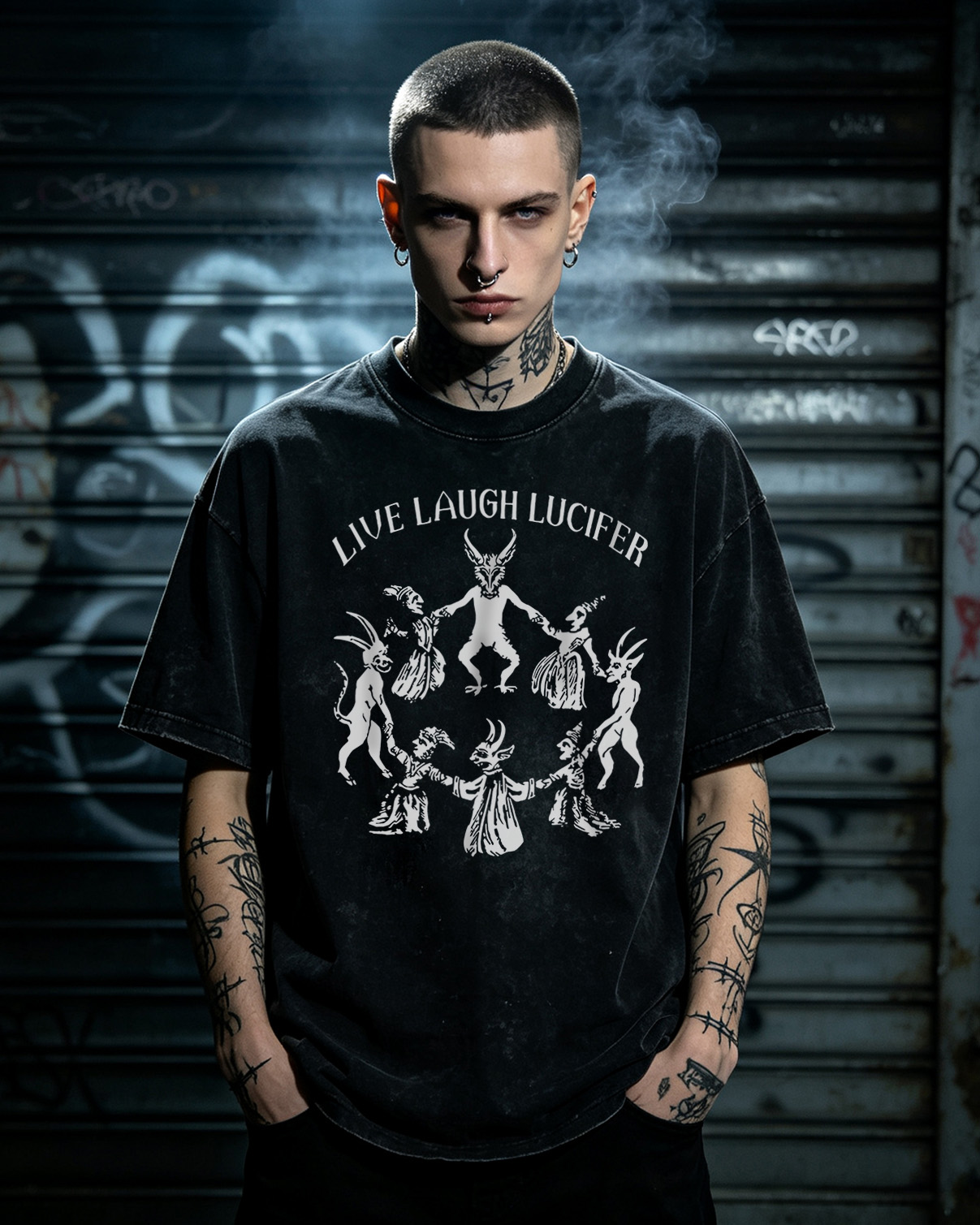 Gothic Satanic Dance Occult Washed T-Shirt