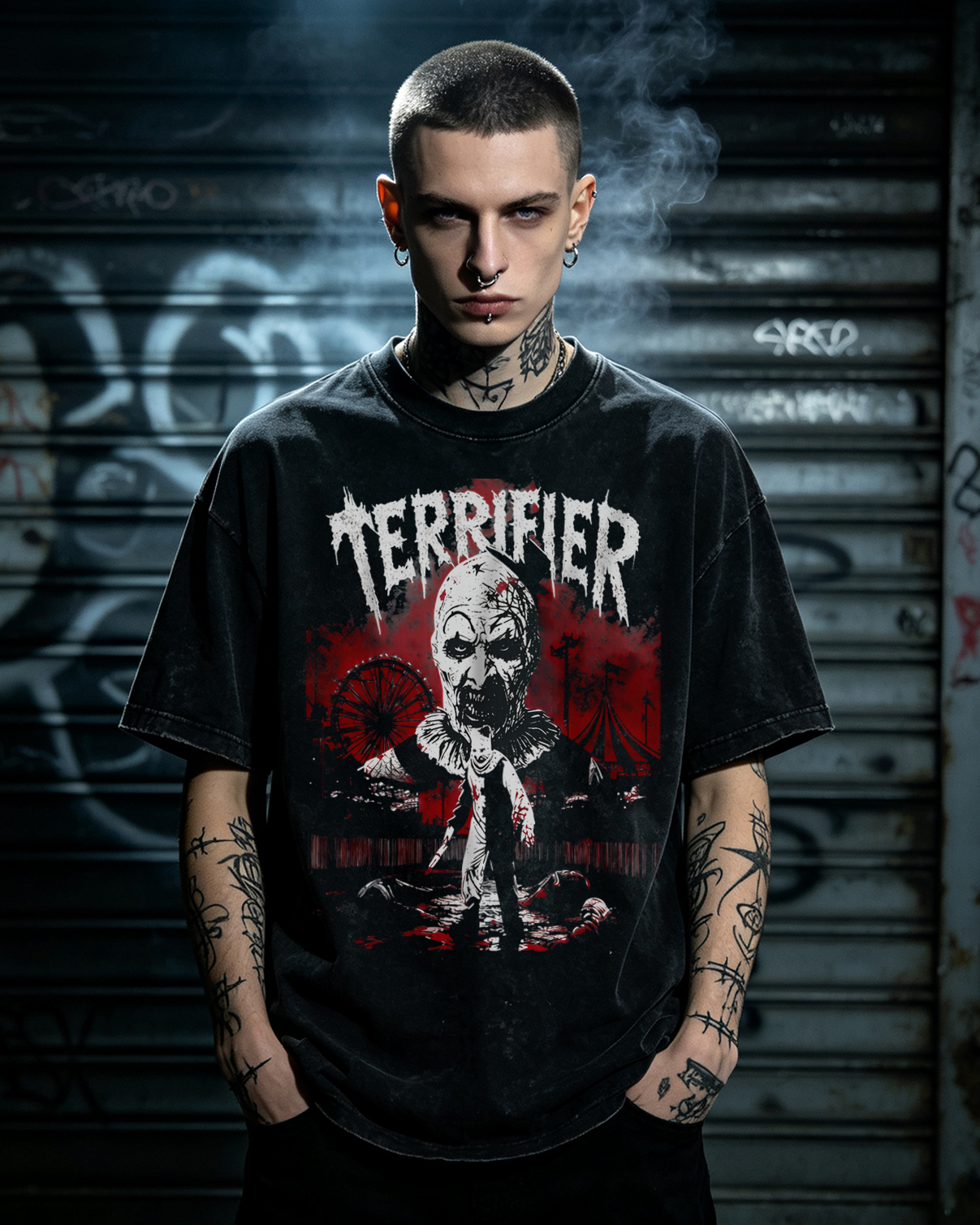 Sinister Carnival Clown Horror Washed T-Shirt