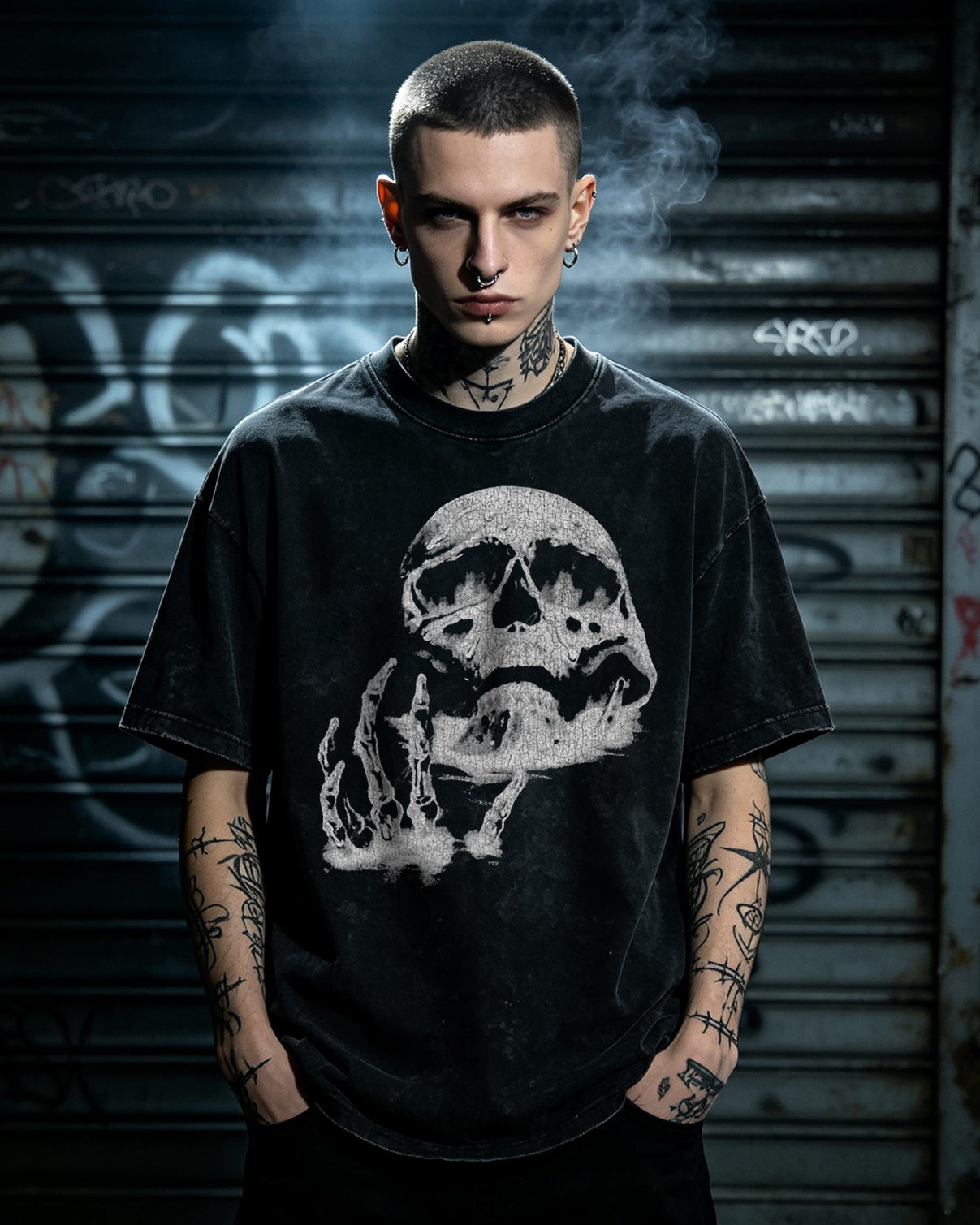 Vintage Skeleton Goth Rock Edgy Punk Washed T-Shirt