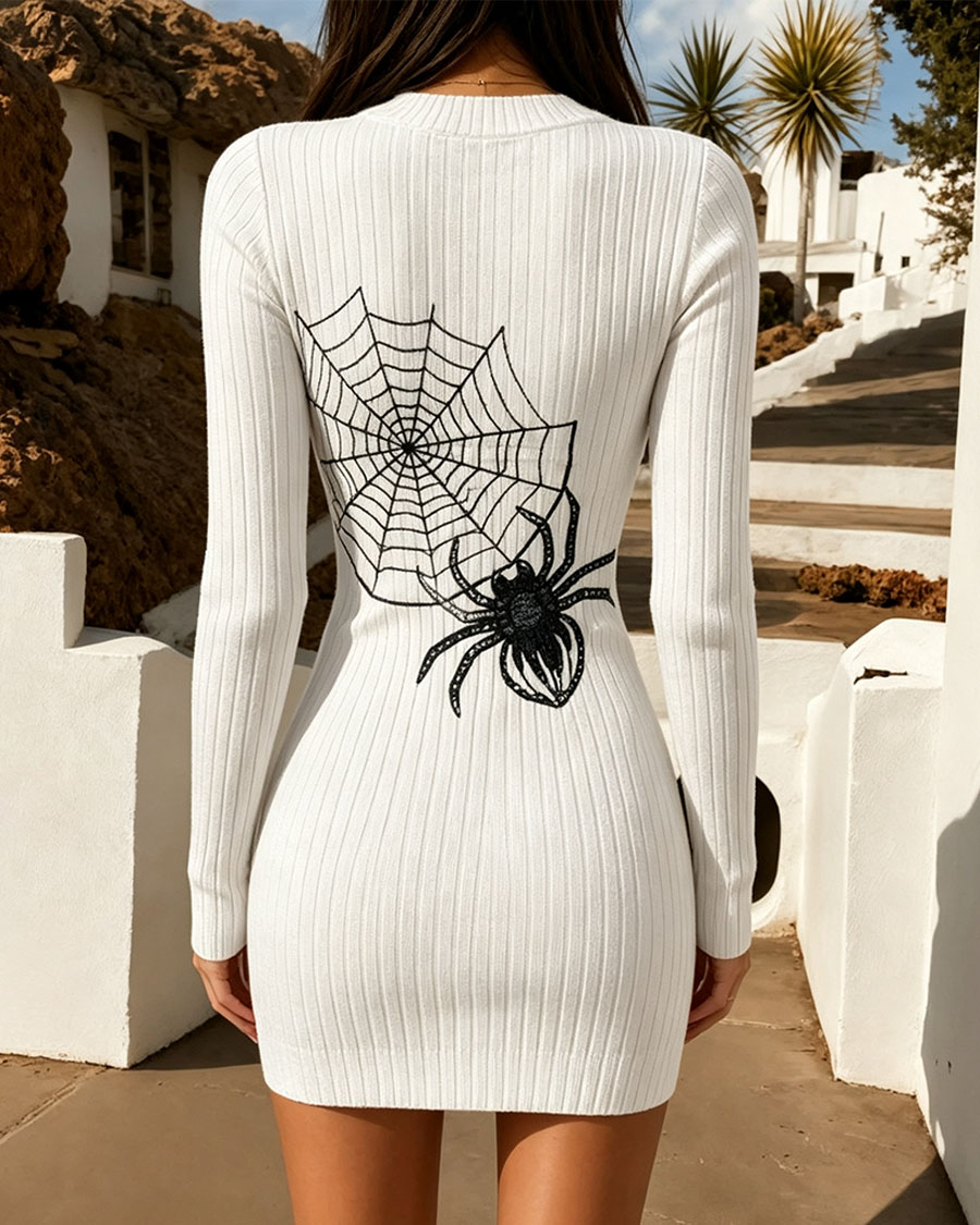 Gothic Spider Web Print Bodycon Mini Dress