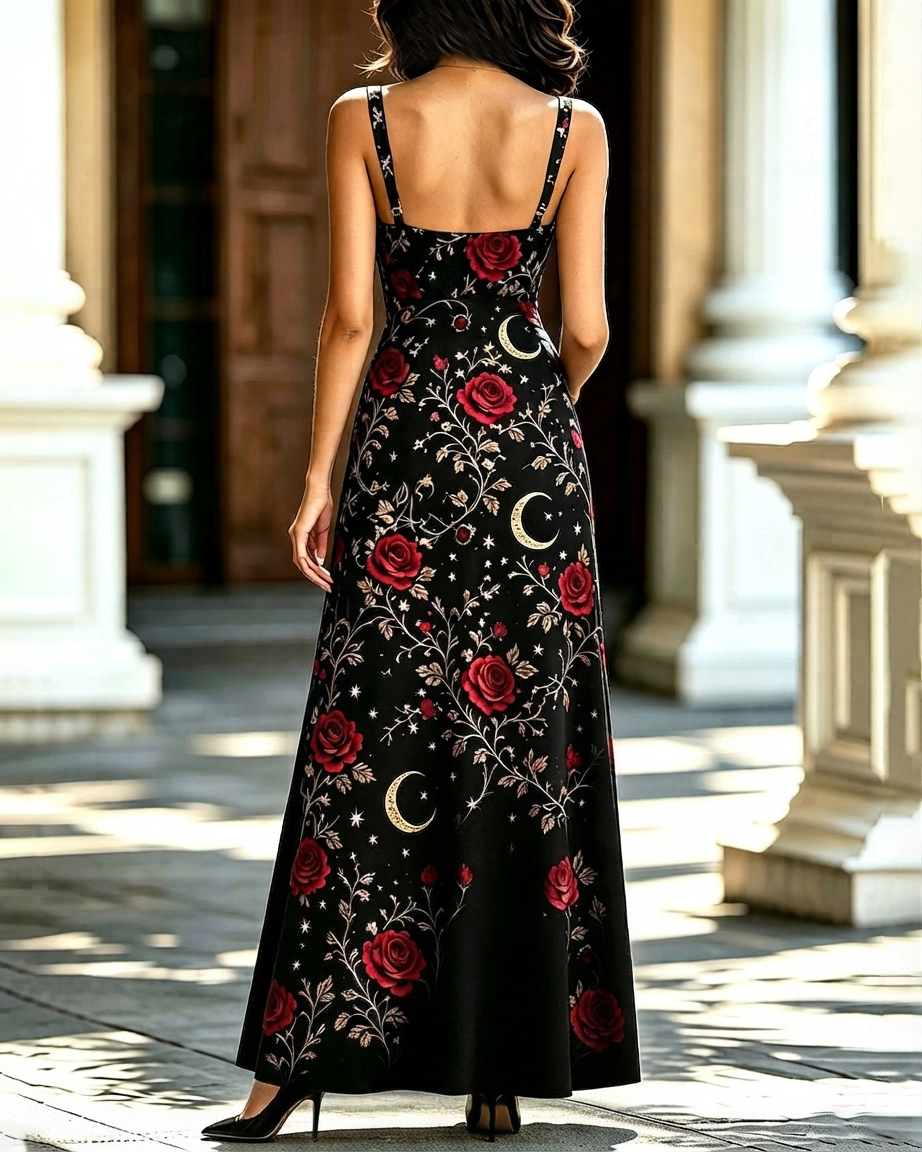 Moon Night Rose The Covert Gothic  Maxi Dress