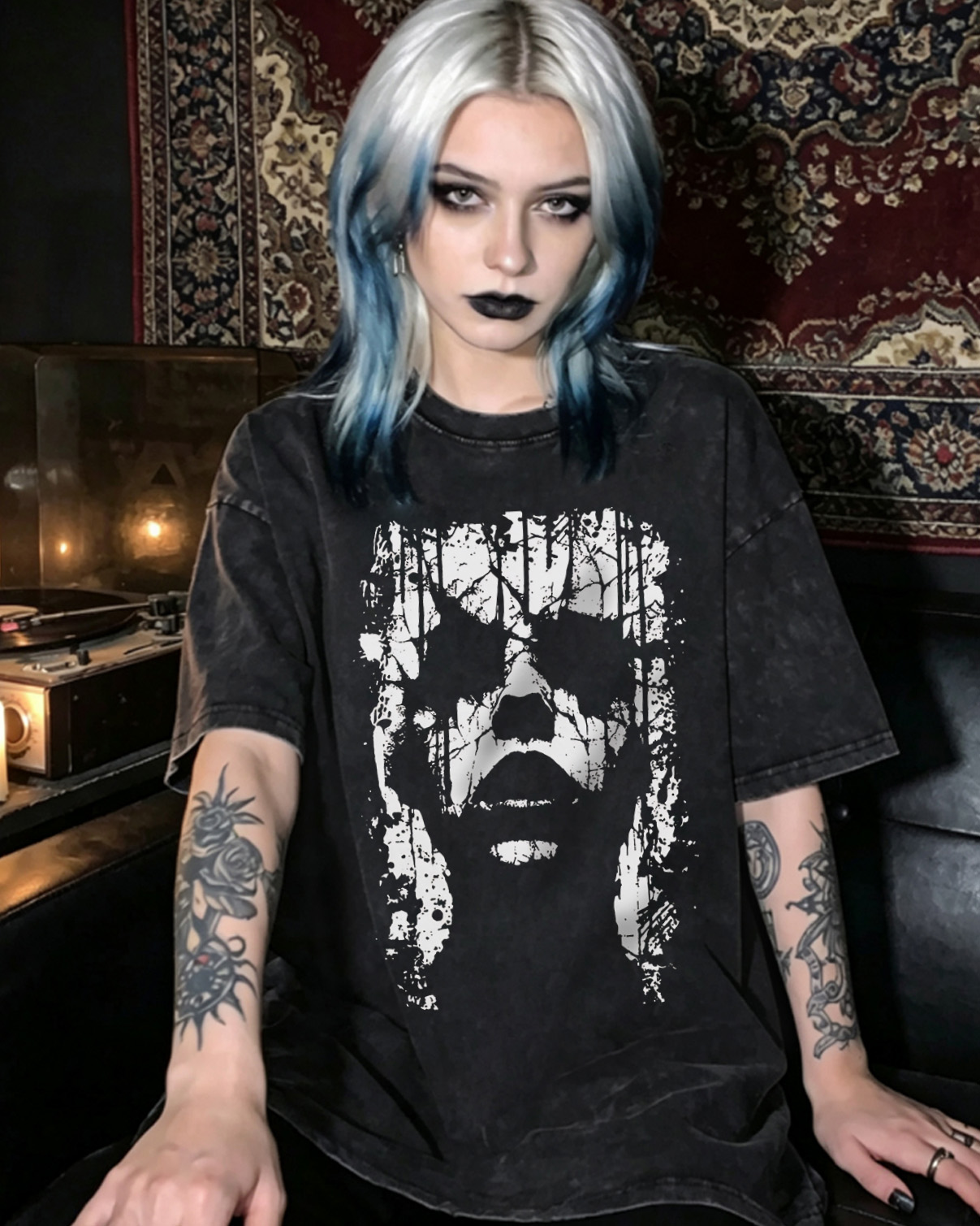 Dark Occult Washed T-Shirt - Creepy Face