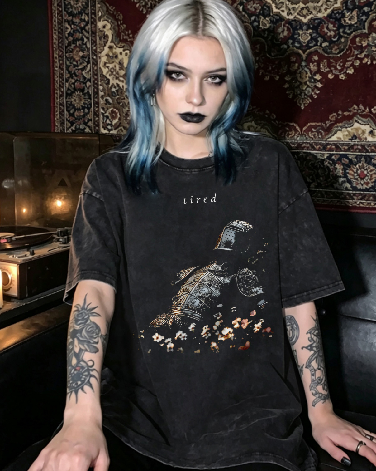 Gothic Tired Knight Washed T-Shirt Medieval Fantasy