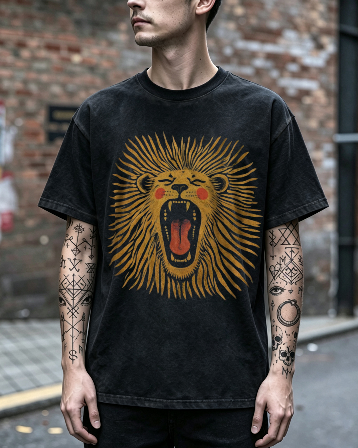 Vintage Folk Art Roaring Lion Washed T-Shirt