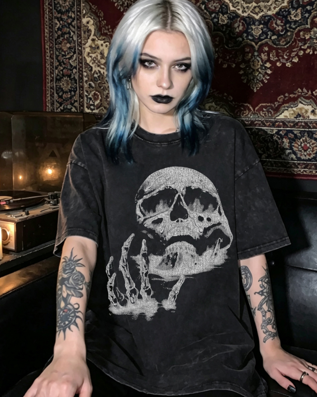 Vintage Skeleton Goth Rock Edgy Punk Washed T-Shirt