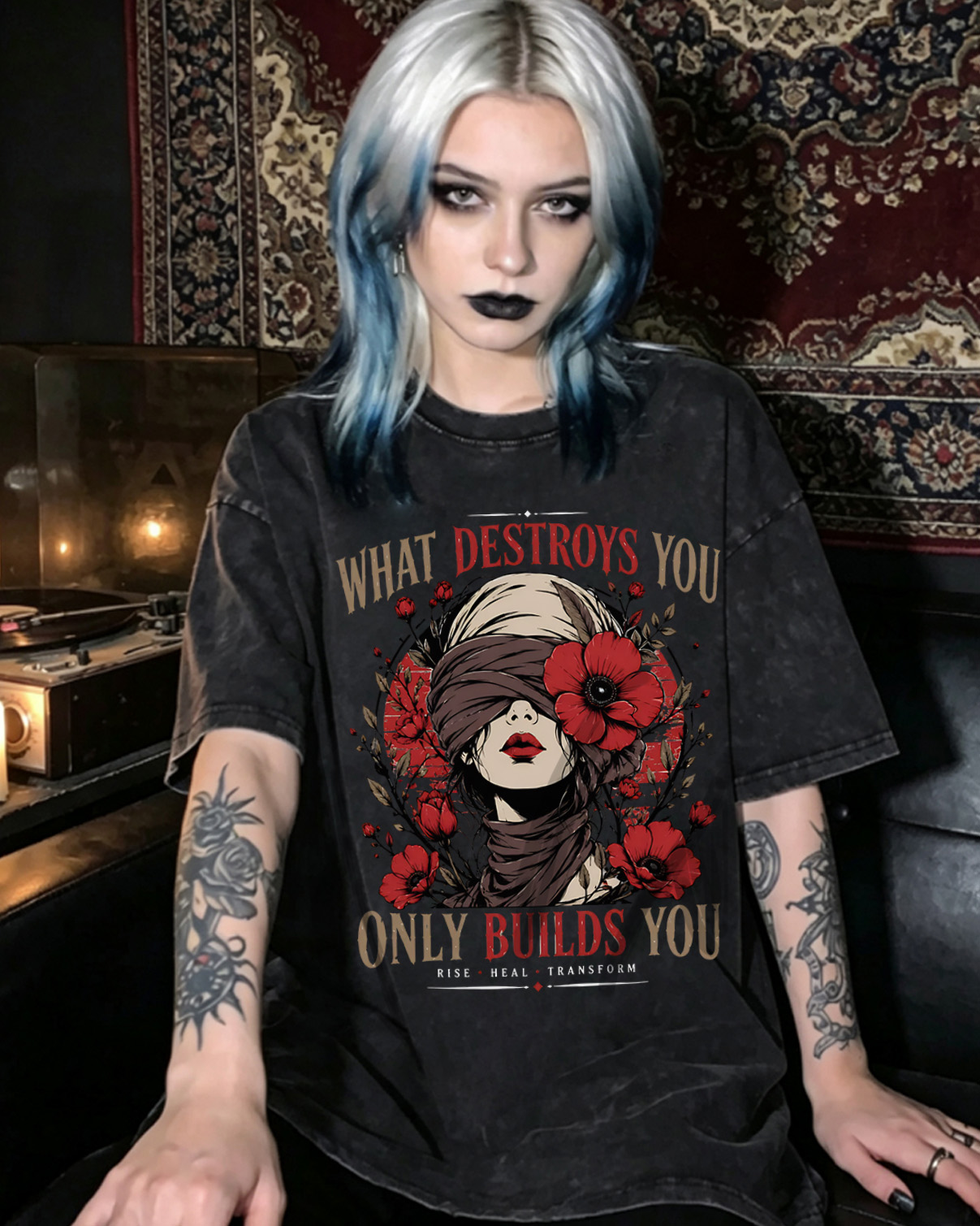 What Destroys You Only Built You - Dark Feminine Washed T-Shirt