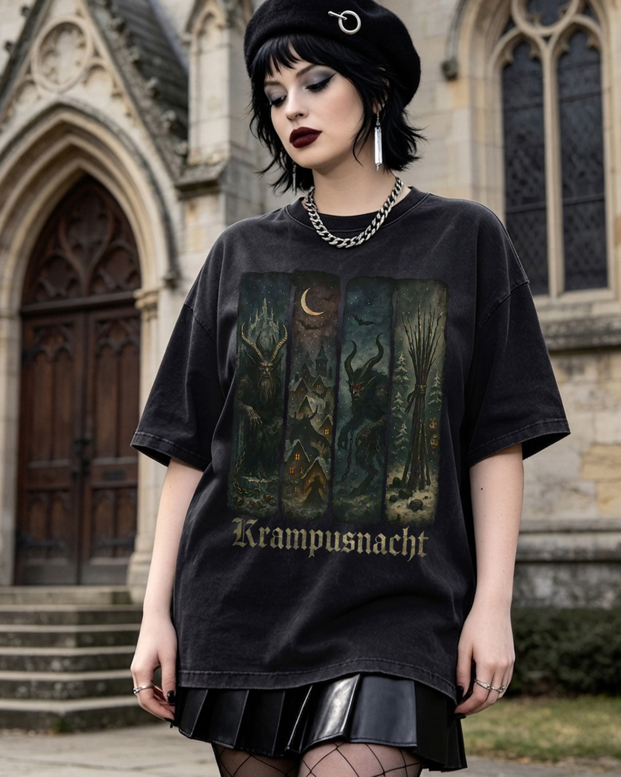 Dark Fantasy Krampus Washed T-Shirt Occult Holiday