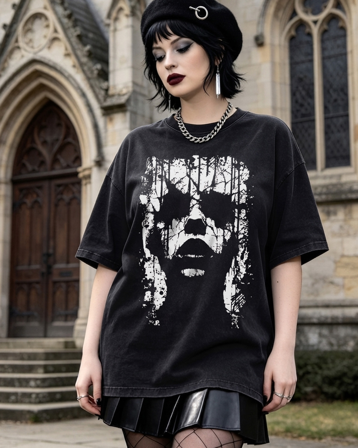 Dark Occult Washed T-Shirt - Creepy Face