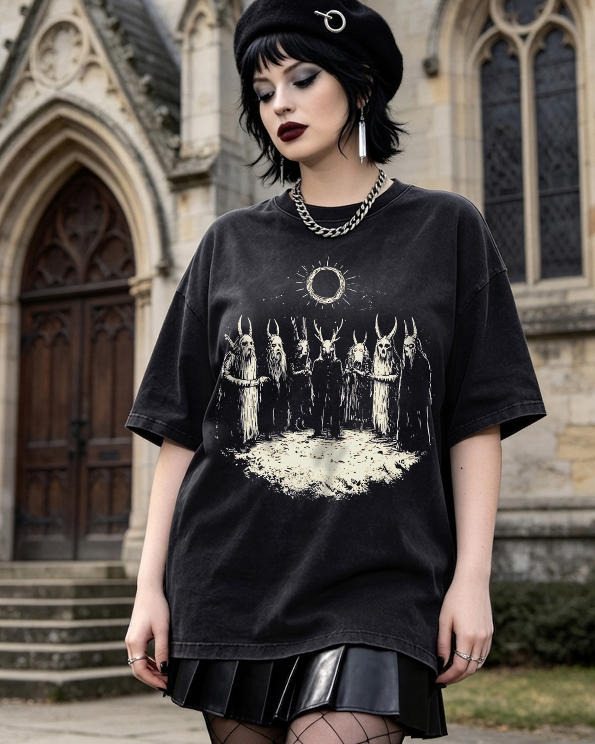 Folk Horror Washed T-Shirt Retro Goth Weirdcore