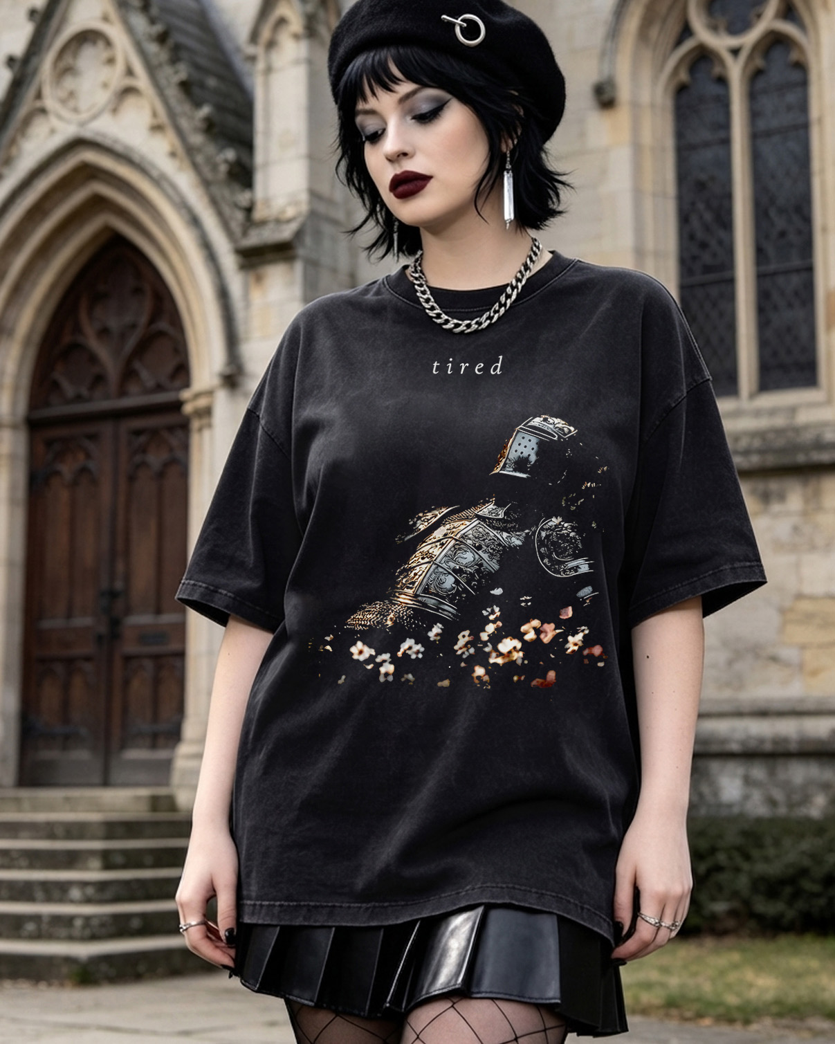 Gothic Tired Knight Washed T-Shirt Medieval Fantasy