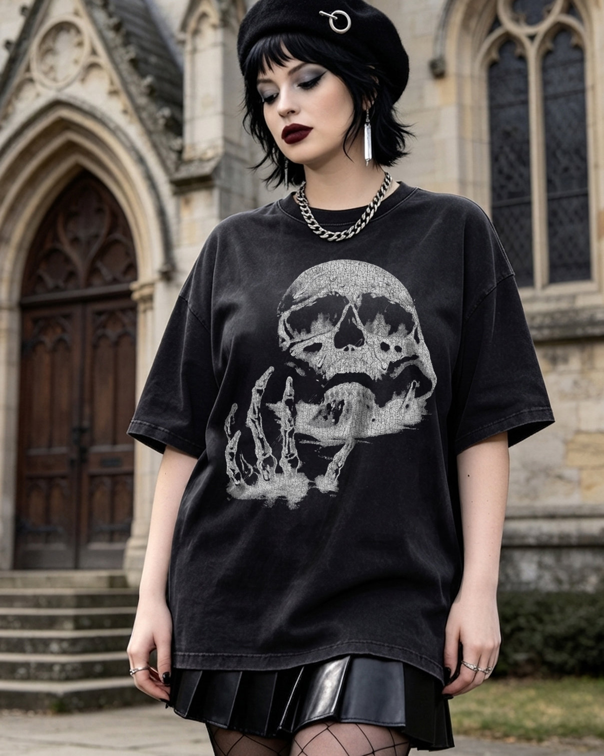 Vintage Skeleton Goth Rock Edgy Punk Washed T-Shirt