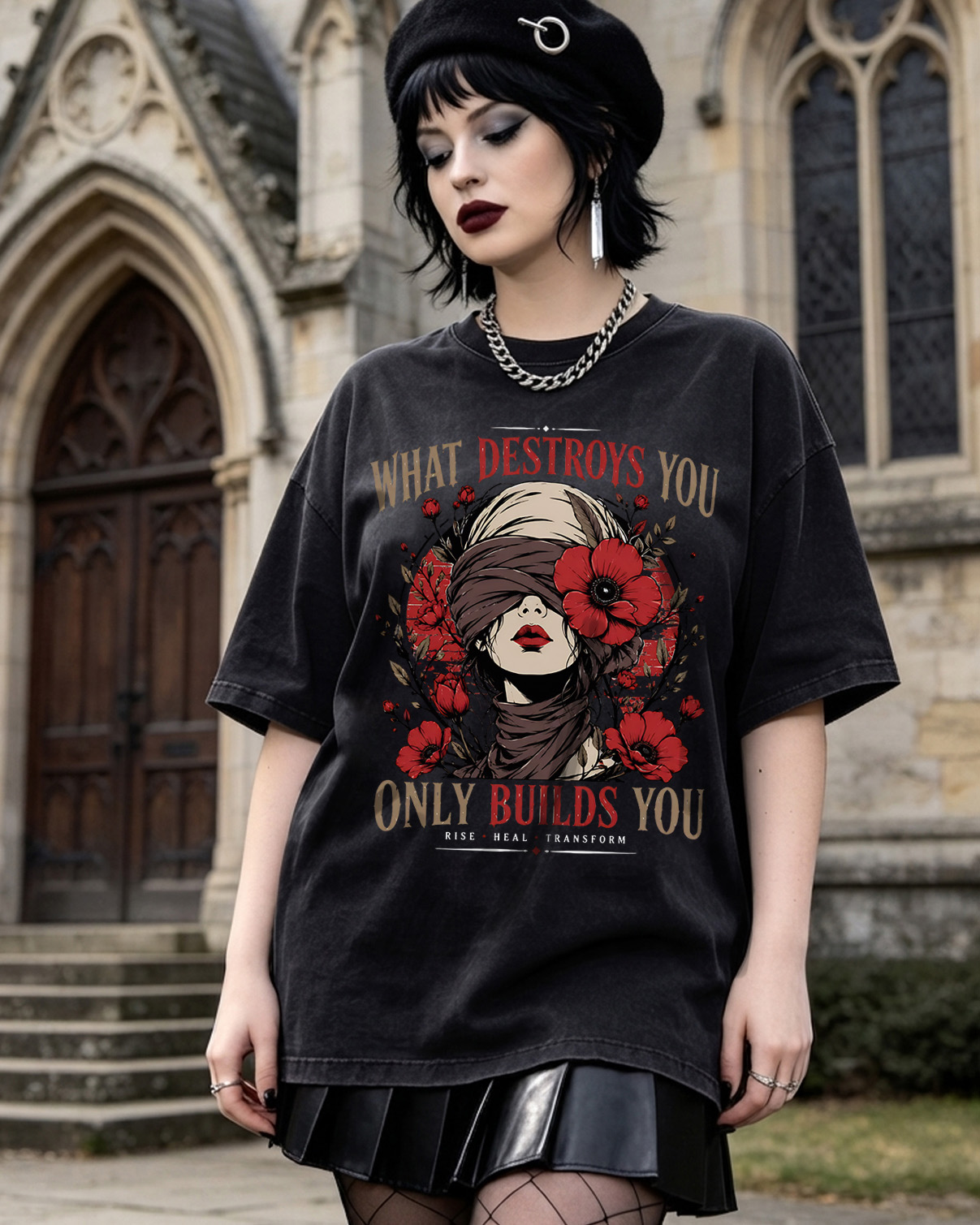 What Destroys You Only Built You - Dark Feminine Washed T-Shirt