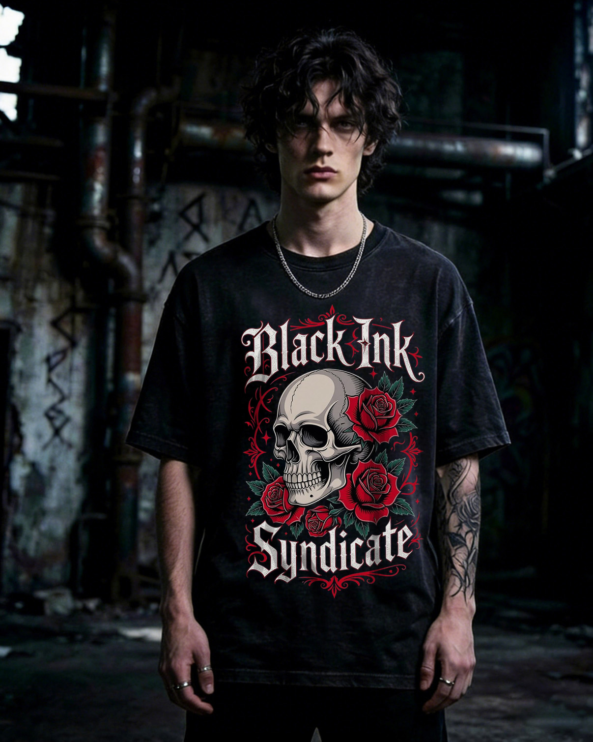 Dark Romance Reaper Skull Rose Washed T-Shirt