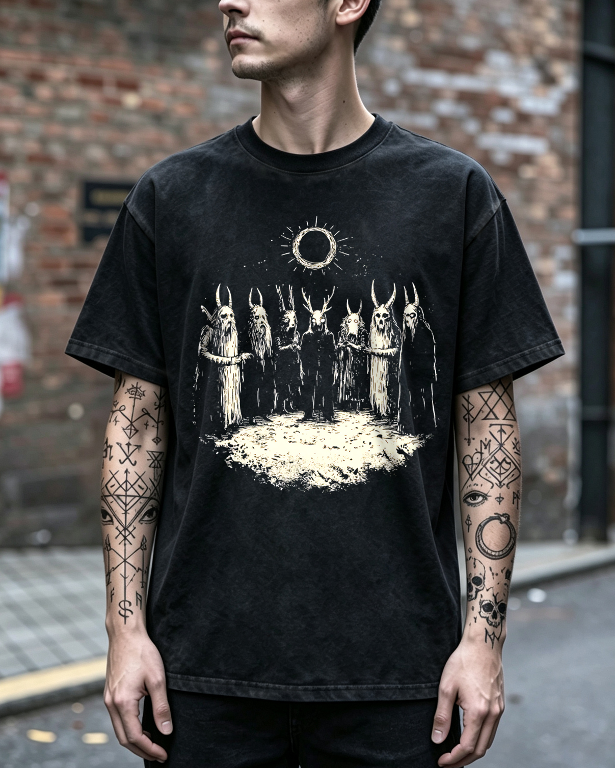 Folk Horror Washed T-Shirt Retro Goth Weirdcore