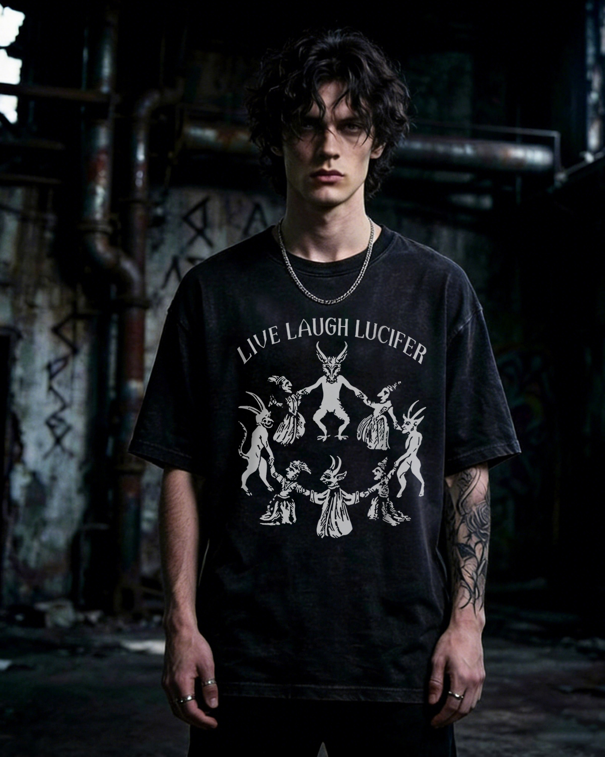 Gothic Satanic Dance Occult Washed T-Shirt