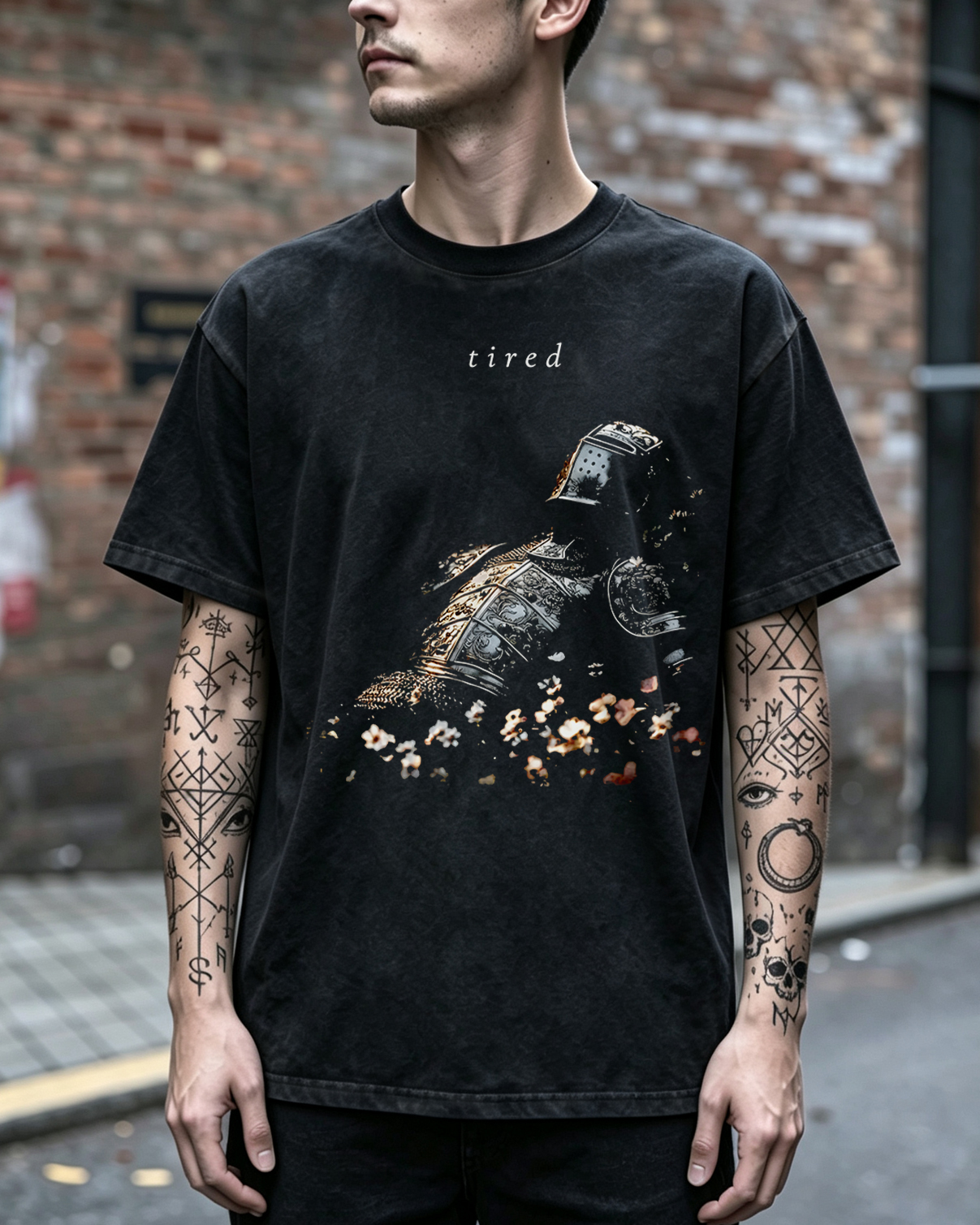 Gothic Tired Knight Washed T-Shirt Medieval Fantasy