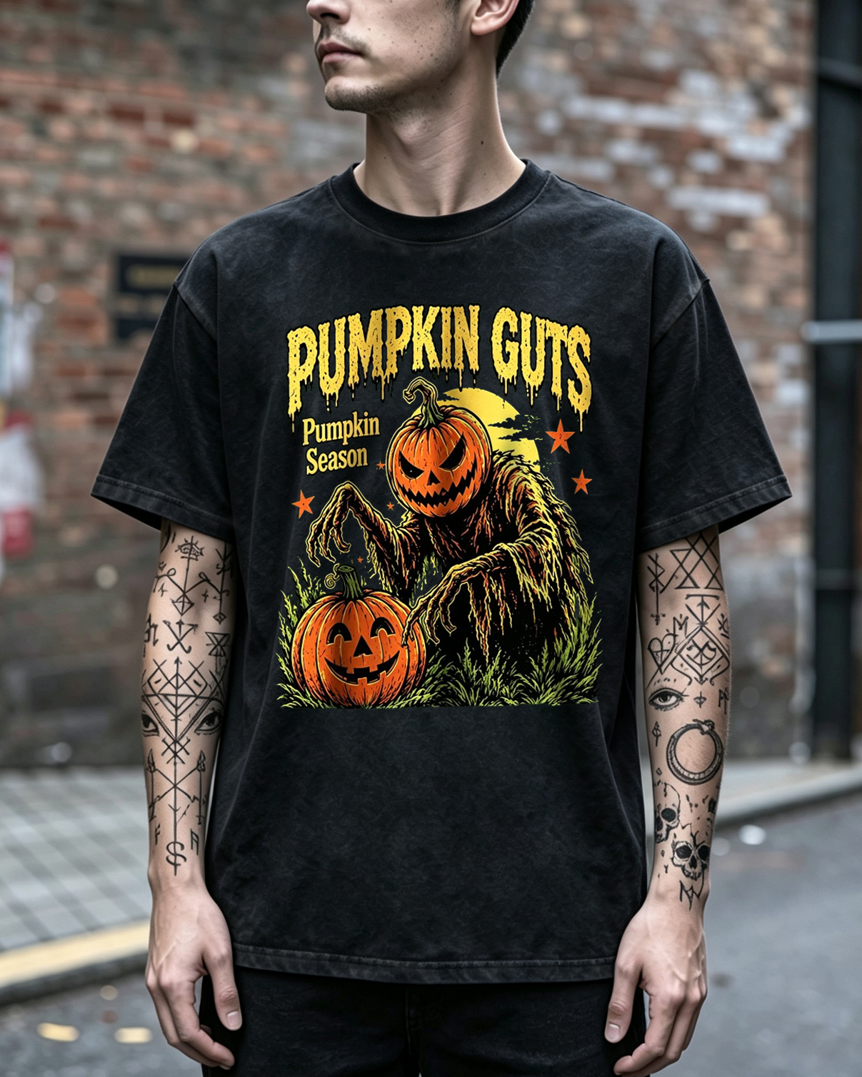 Spooky Pumpkin Guts Horror Washed T-Shirt