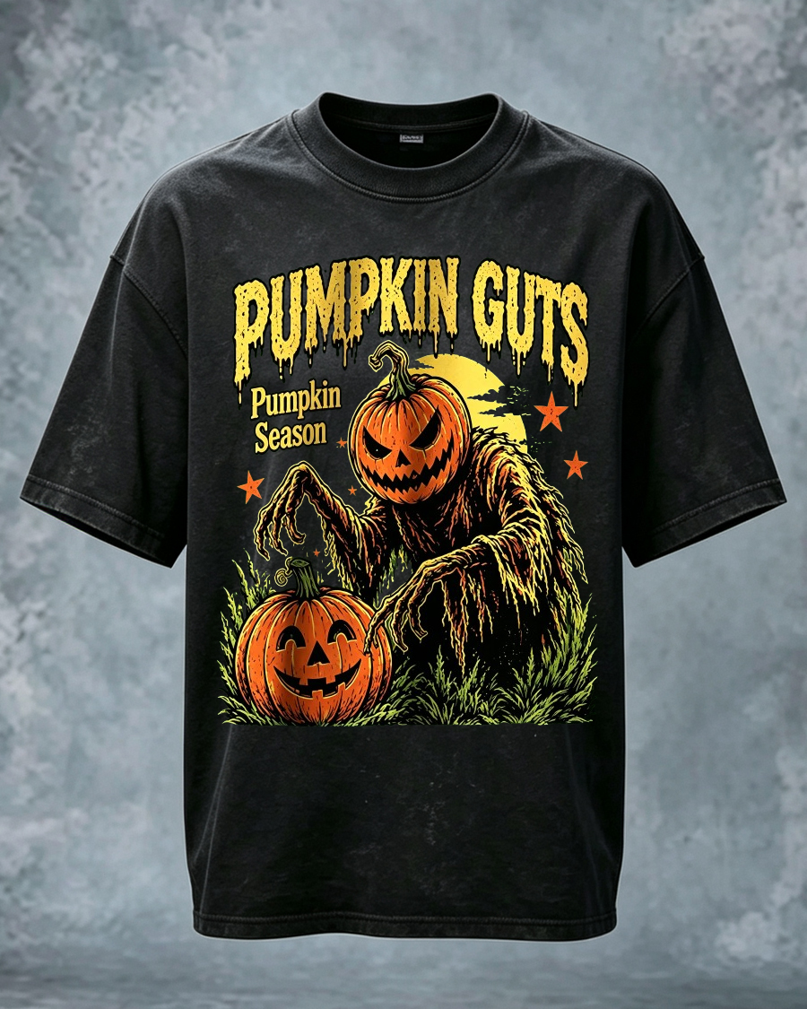 Spooky Pumpkin Guts Horror Washed T-Shirt