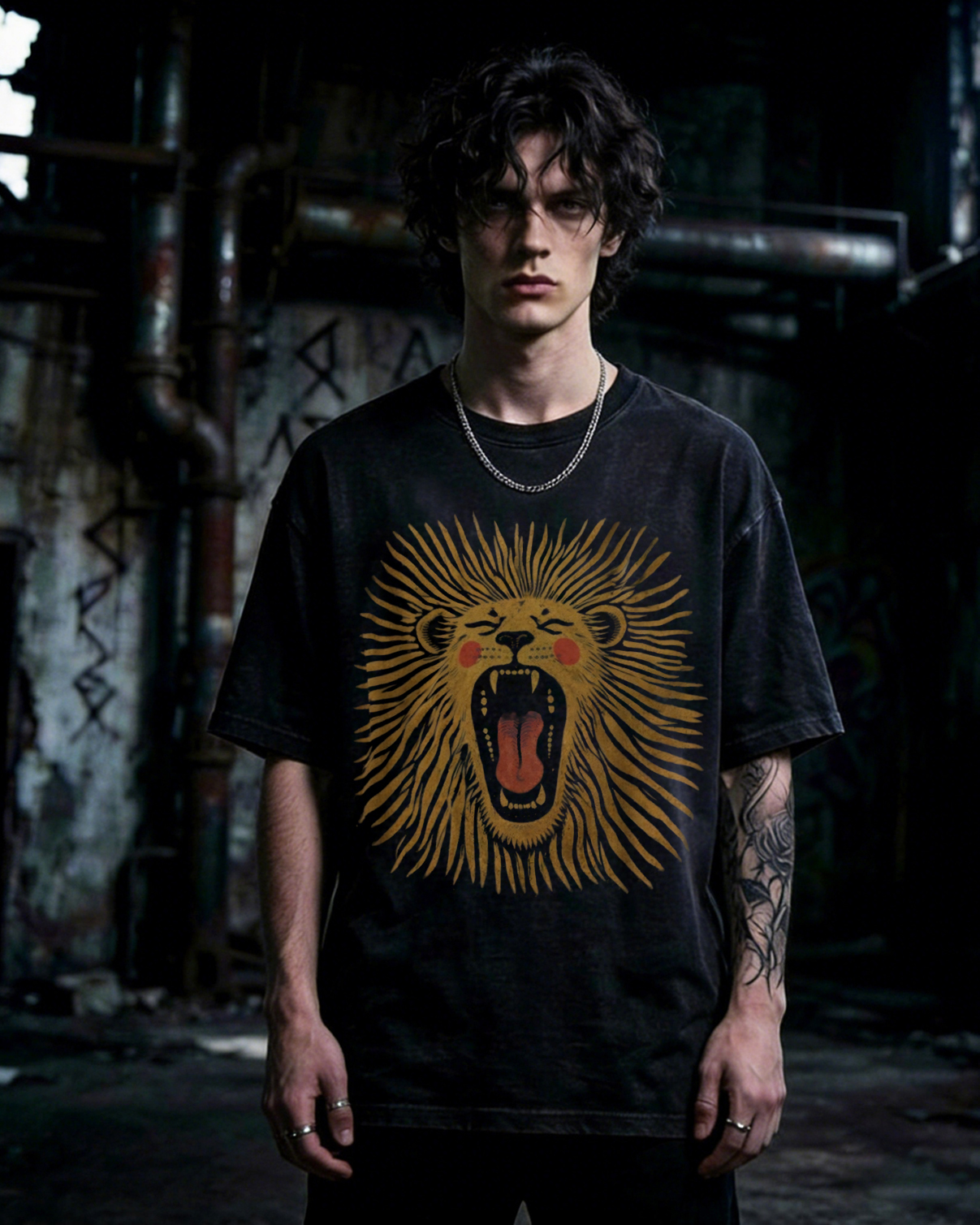 Vintage Folk Art Roaring Lion Washed T-Shirt