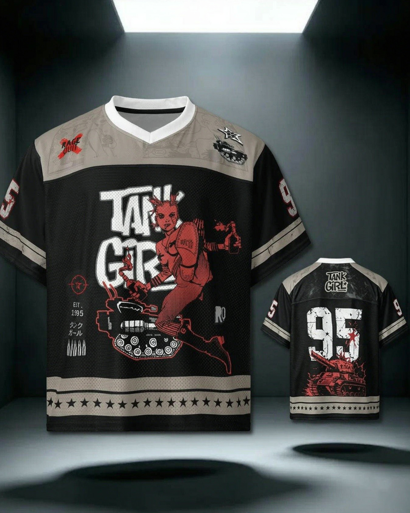 90s Comic Punk Dark Aesthetic Streetwear Mesh Jersey