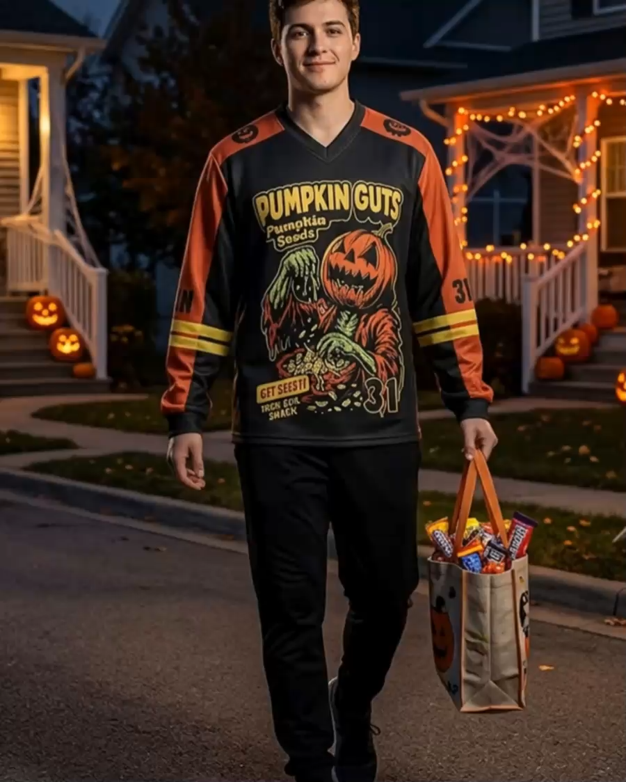 Pumpkin Guts V-Neck Long Sleeve Jersey