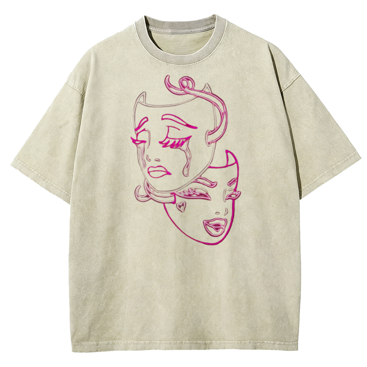 Cyber Devil Masks Pastel Goth Washed Oversized Tee