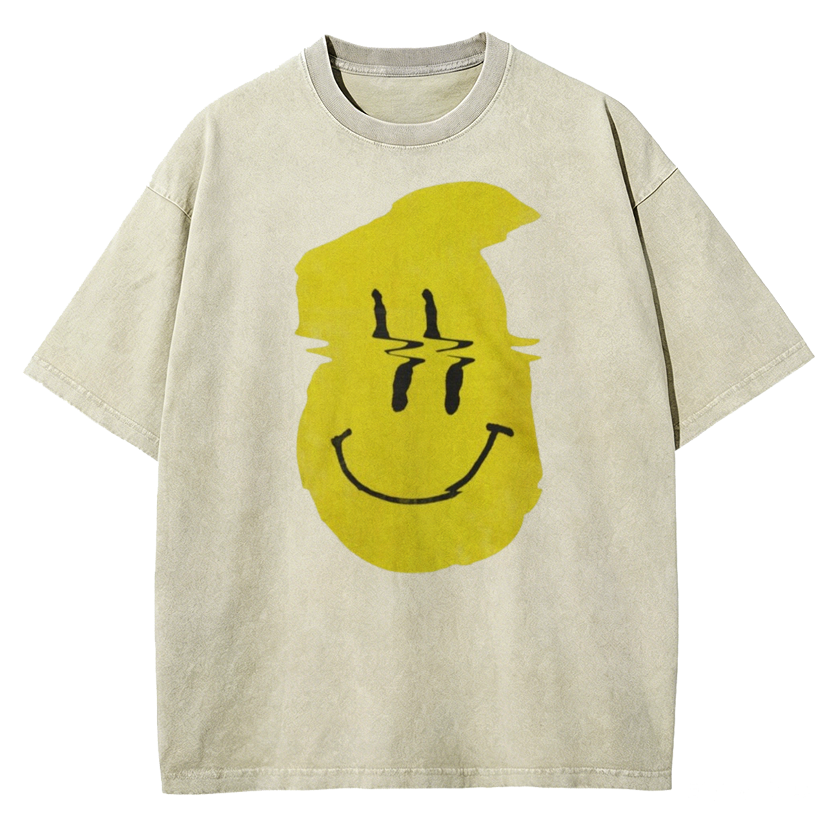 Glitch Smiley Pop Art Graphic Washed T-Shirt