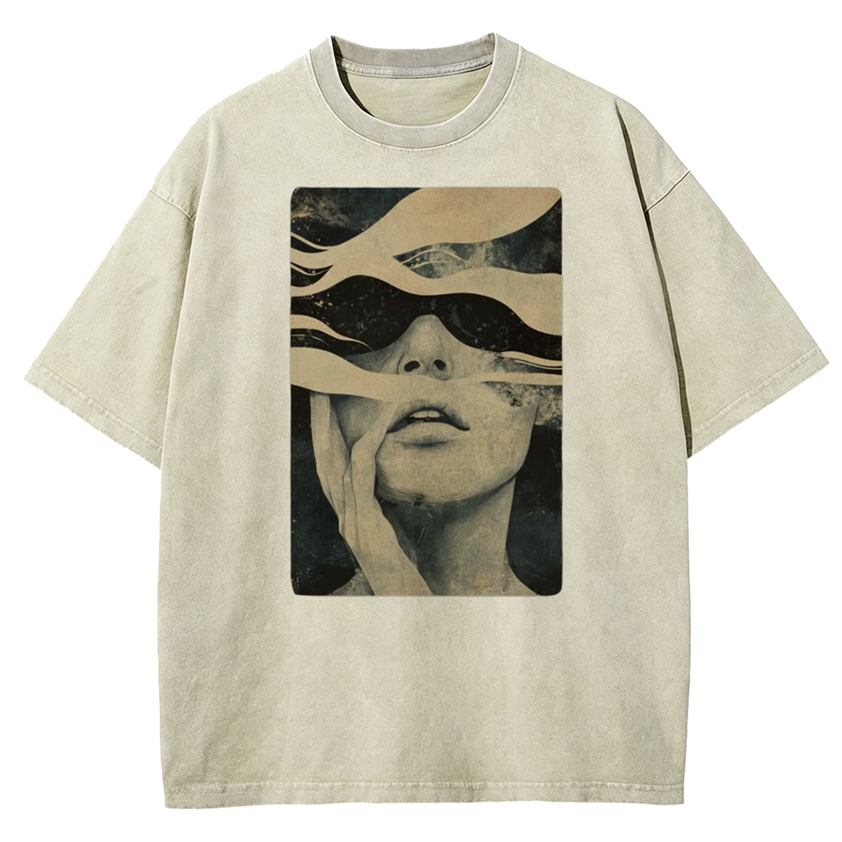 Surreal Abstract Face T-Shirt - Trippy Artistic Graphic Washed T-Shirt