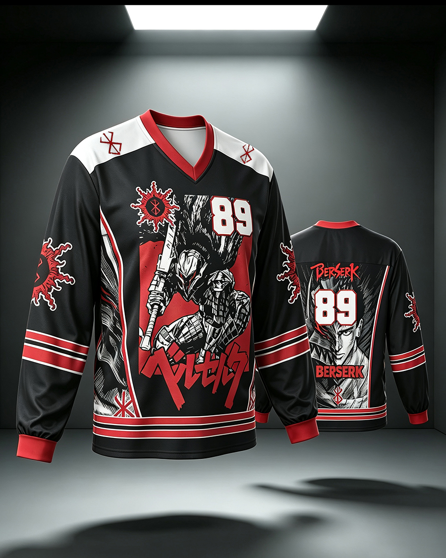 Black Swordsman V-Neck Long Sleeve Jersey