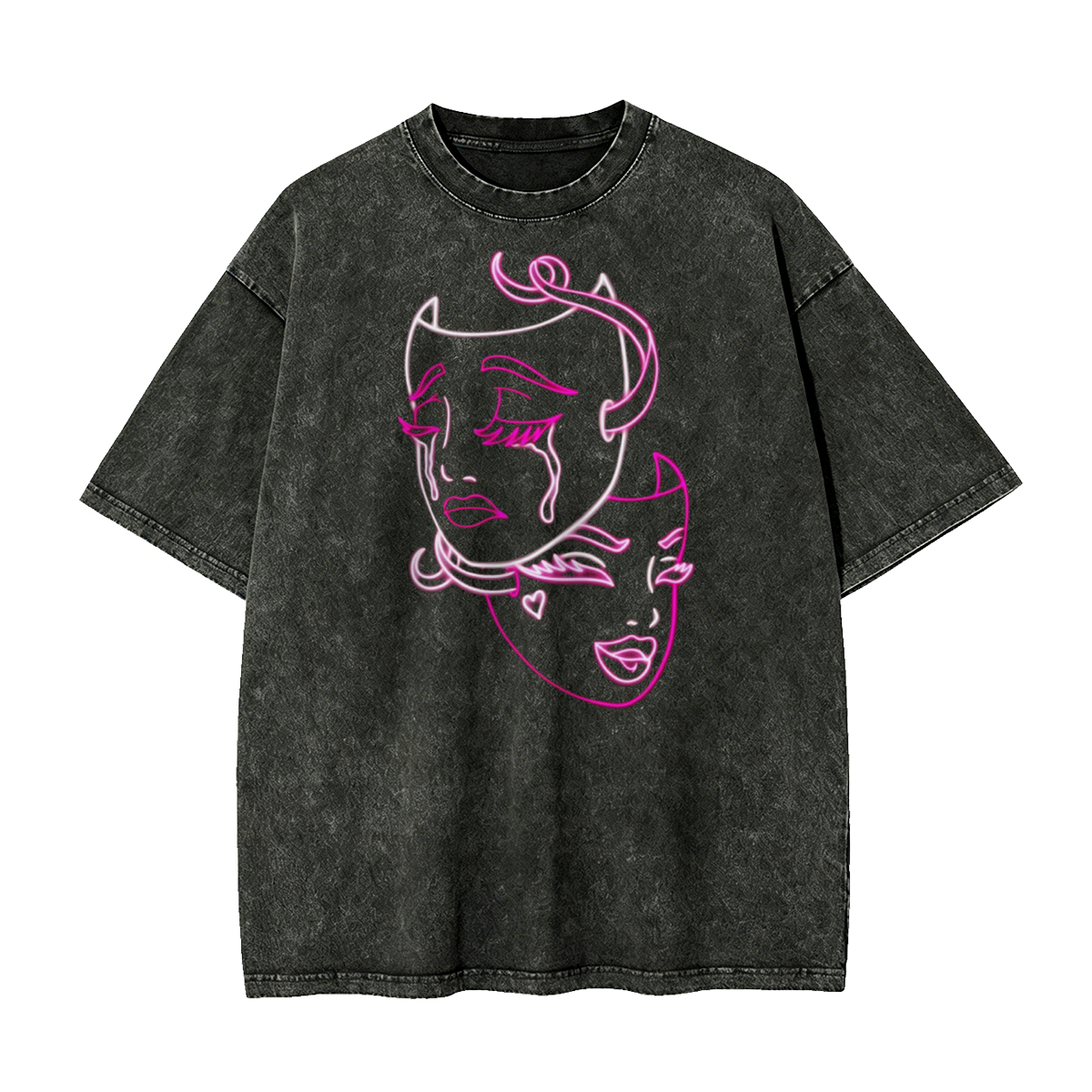 Cyber Devil Masks Pastel Goth Washed Oversized Tee