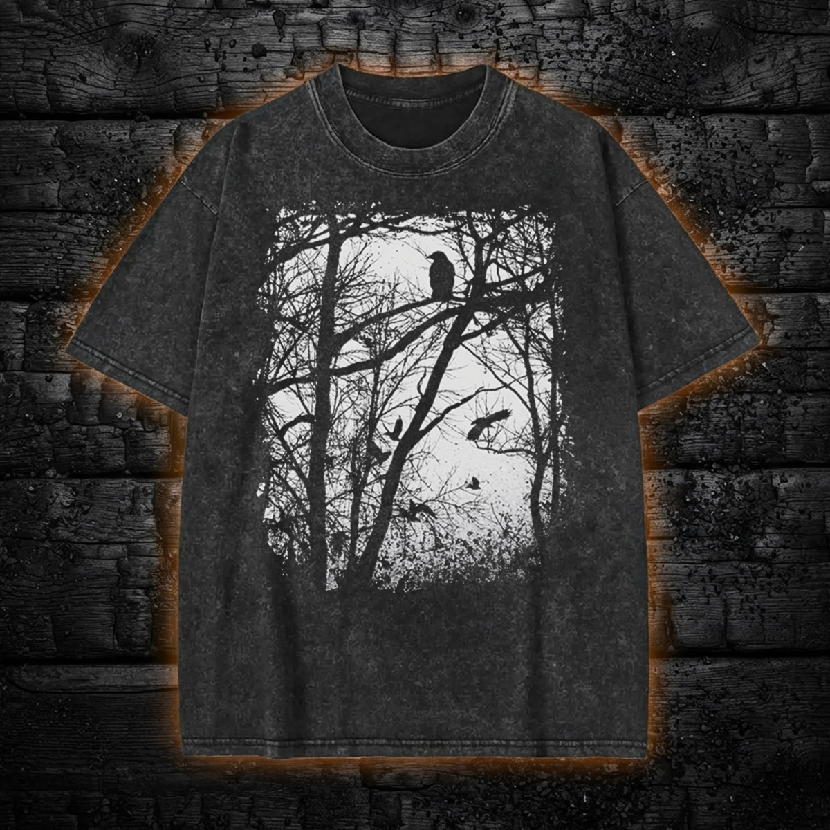 Tree Forest Raven Washed T-Shirt, Occult Gothic Graphic Tee Gothcreep