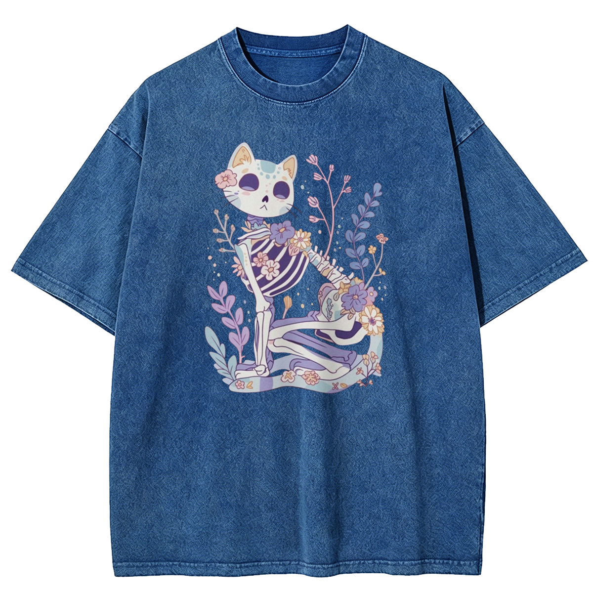 Pastel Goth Cat Skeleton Washed T-Shirt 