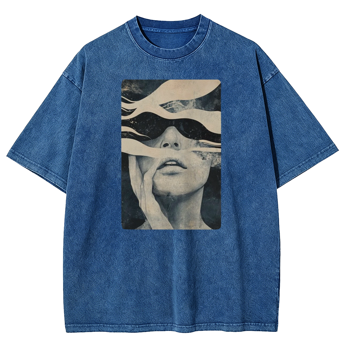 Surreal Abstract Face T-Shirt - Trippy Artistic Graphic Washed T-Shirt