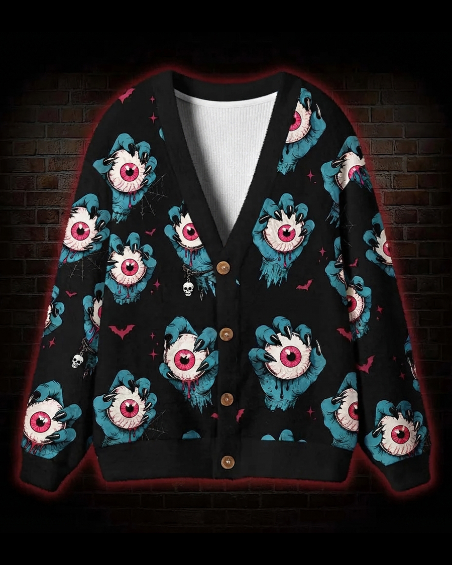 Clawed Eyeballs Horror Dark Cardigan Sweater