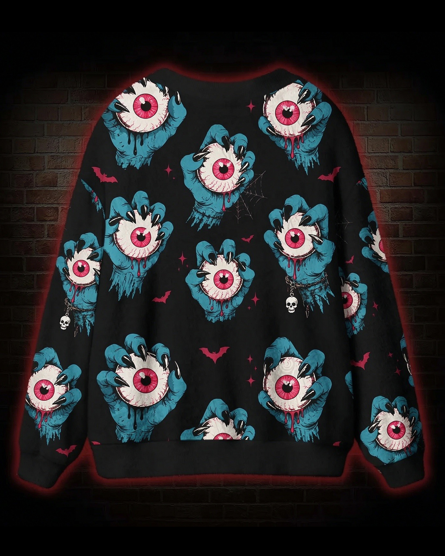 Clawed Eyeballs Horror Dark Cardigan Sweater
