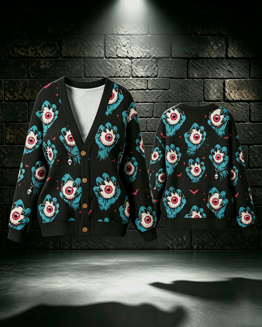 Clawed Eyeballs Horror Dark Cardigan Sweater