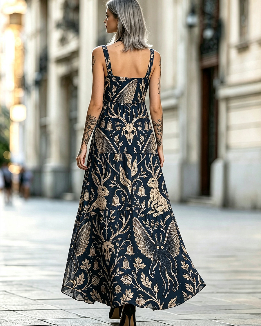 Cryptids Wide Straps Gothic Maxi Dress
