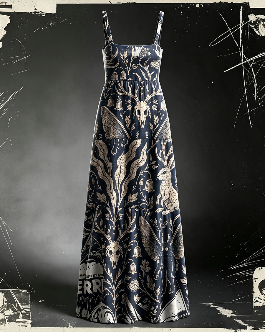 Cryptids Wide Straps Gothic Maxi Dress