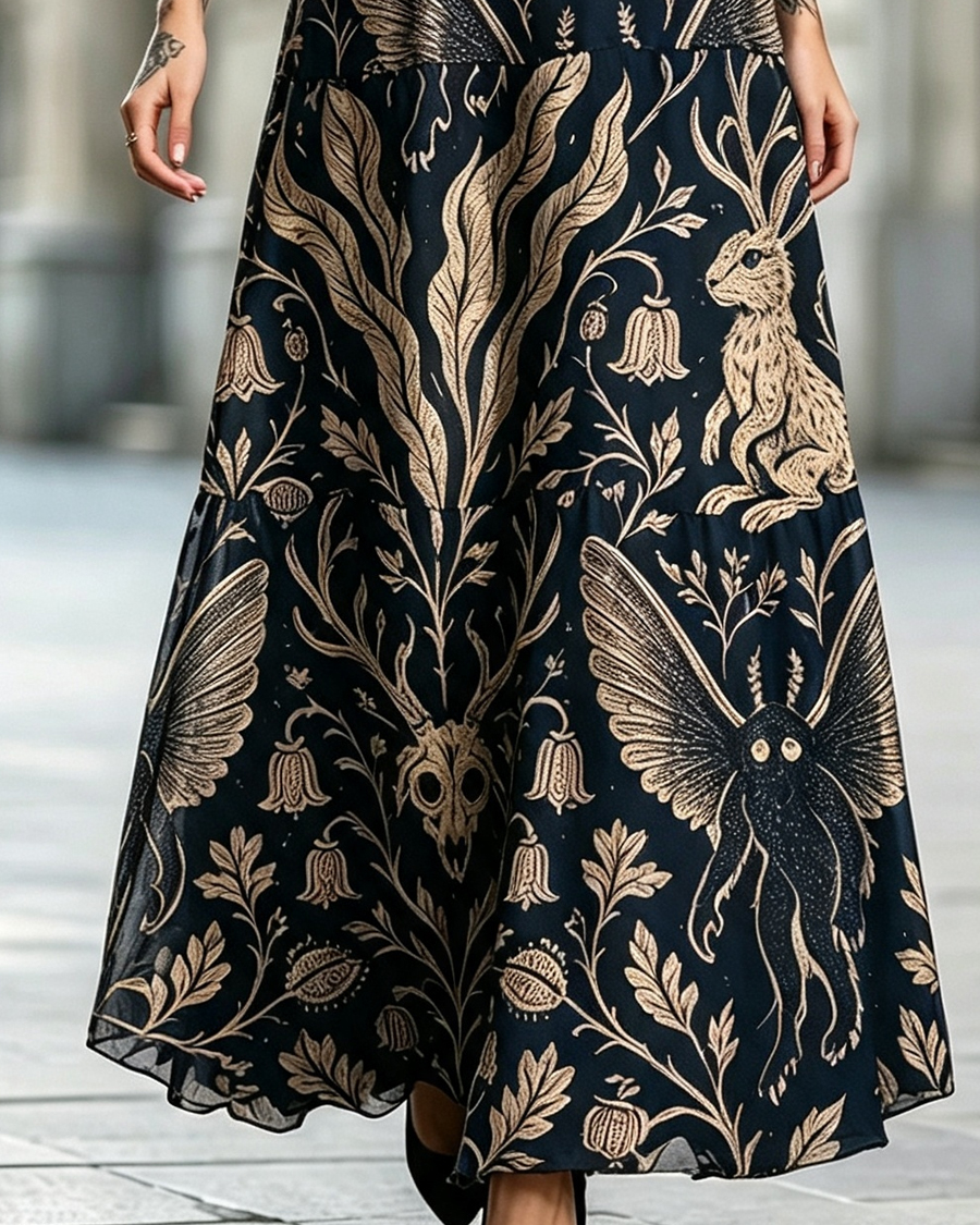 Cryptids Wide Straps Gothic Maxi Dress