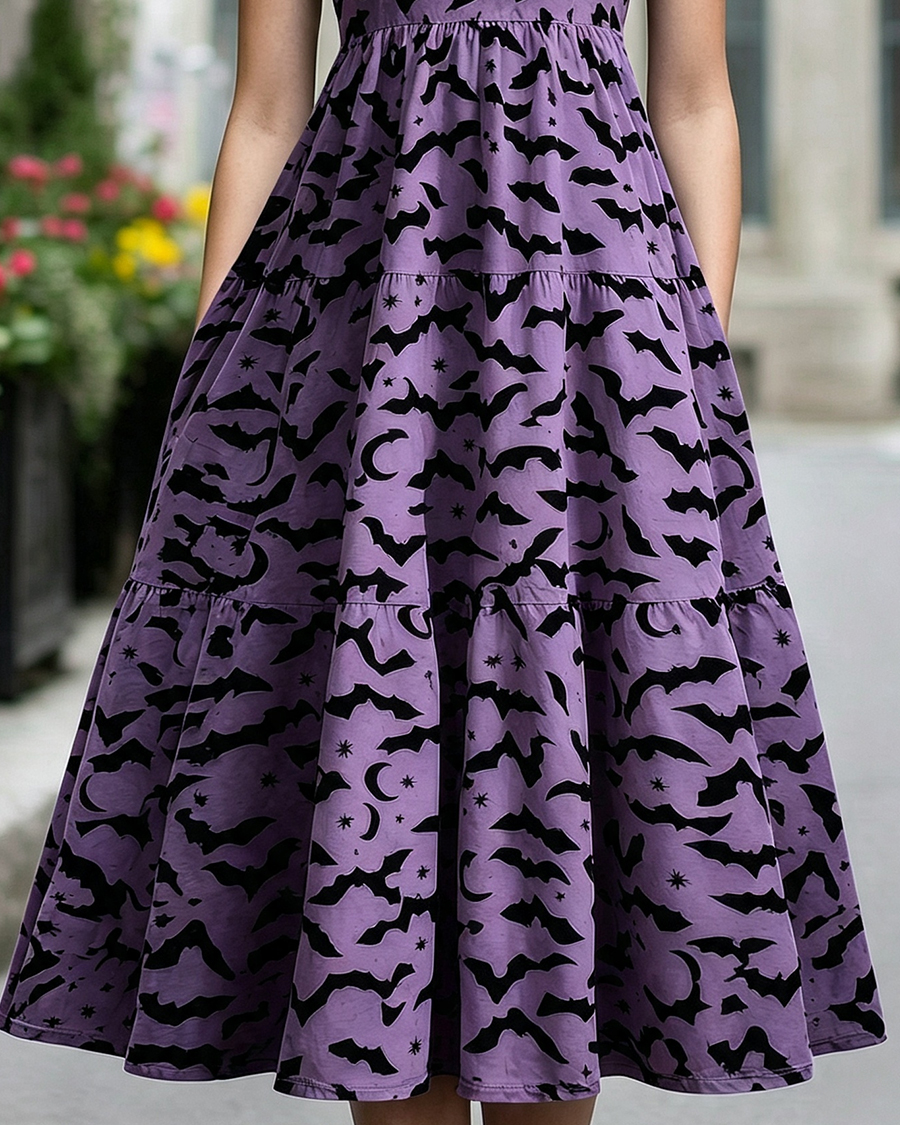 Dark Gothic Aesthetic Bat Crescent Moon Maxi Dress